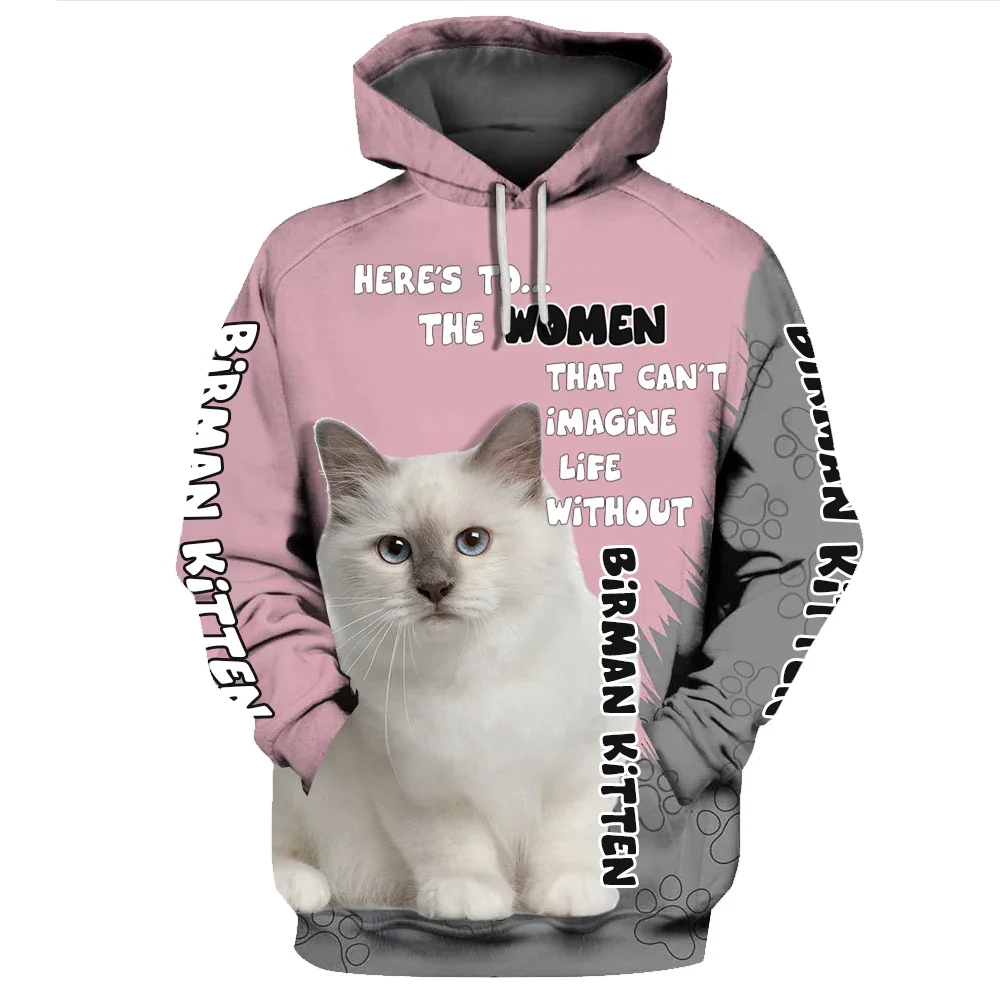 

HX Animals Hoodies 3D Graphic Art Paint Sweatshirts Animal Cat Birman Kitten Hoodie Pullovers Tops Harajuku Women Clothing