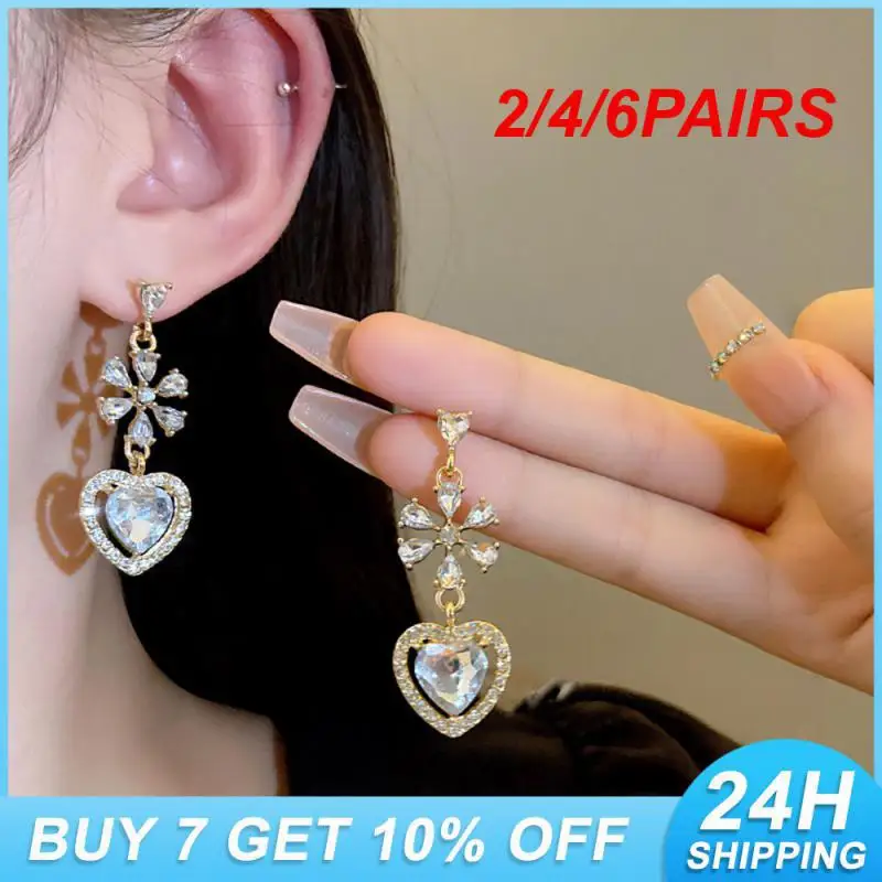 2/4/6PAIRS Alloy Zircon Earrings Exquisite Workmanship Exquisite Craftsmanship Earring Essential Accessories Heart Shaped Gold