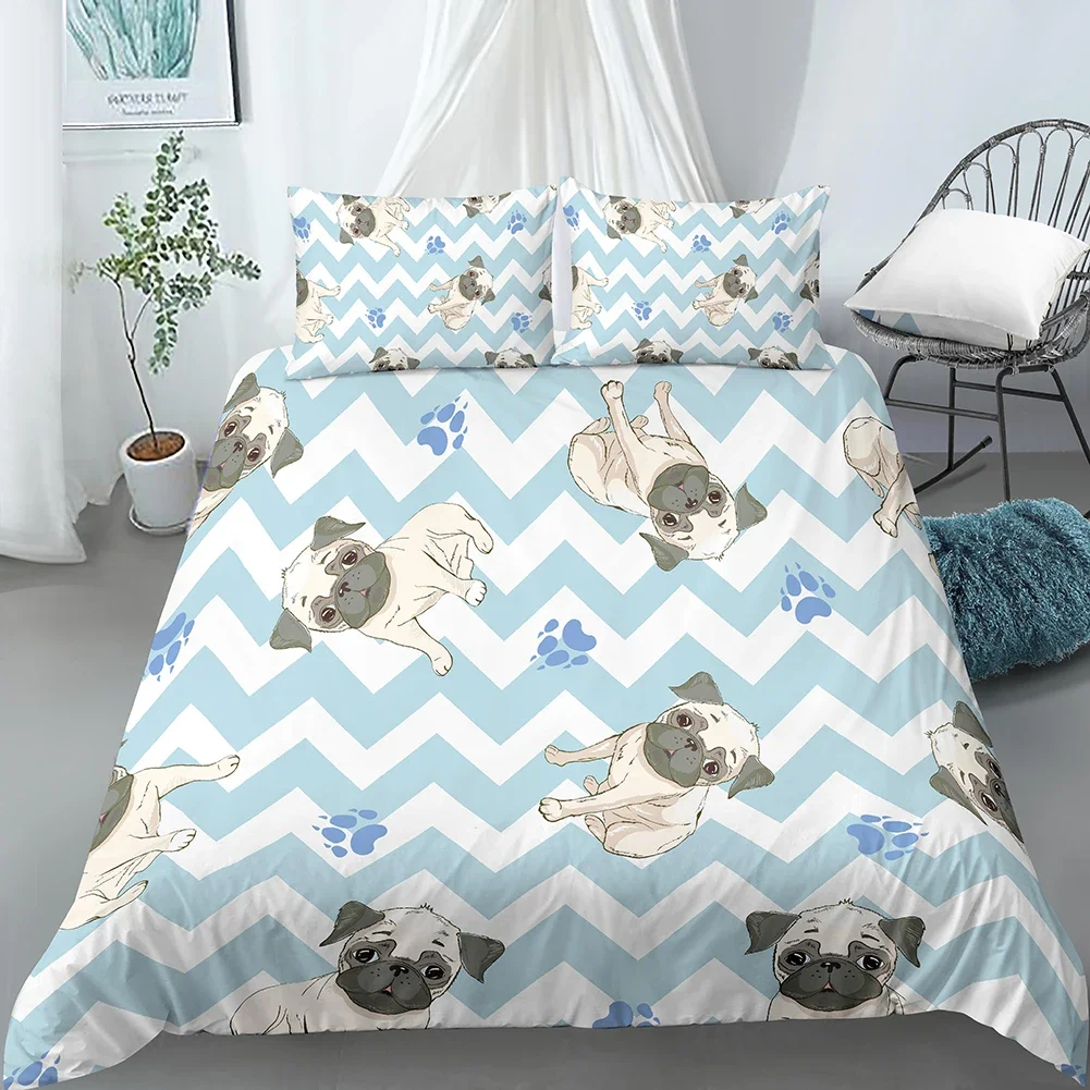 Dessin animé Chien Housse de couette Ensemble Drôle Carlin Imprimé King Size Ensemble De Literie pour Enfants Garçons Filles Animal Thème 2/3pcs Double Housse De Couette