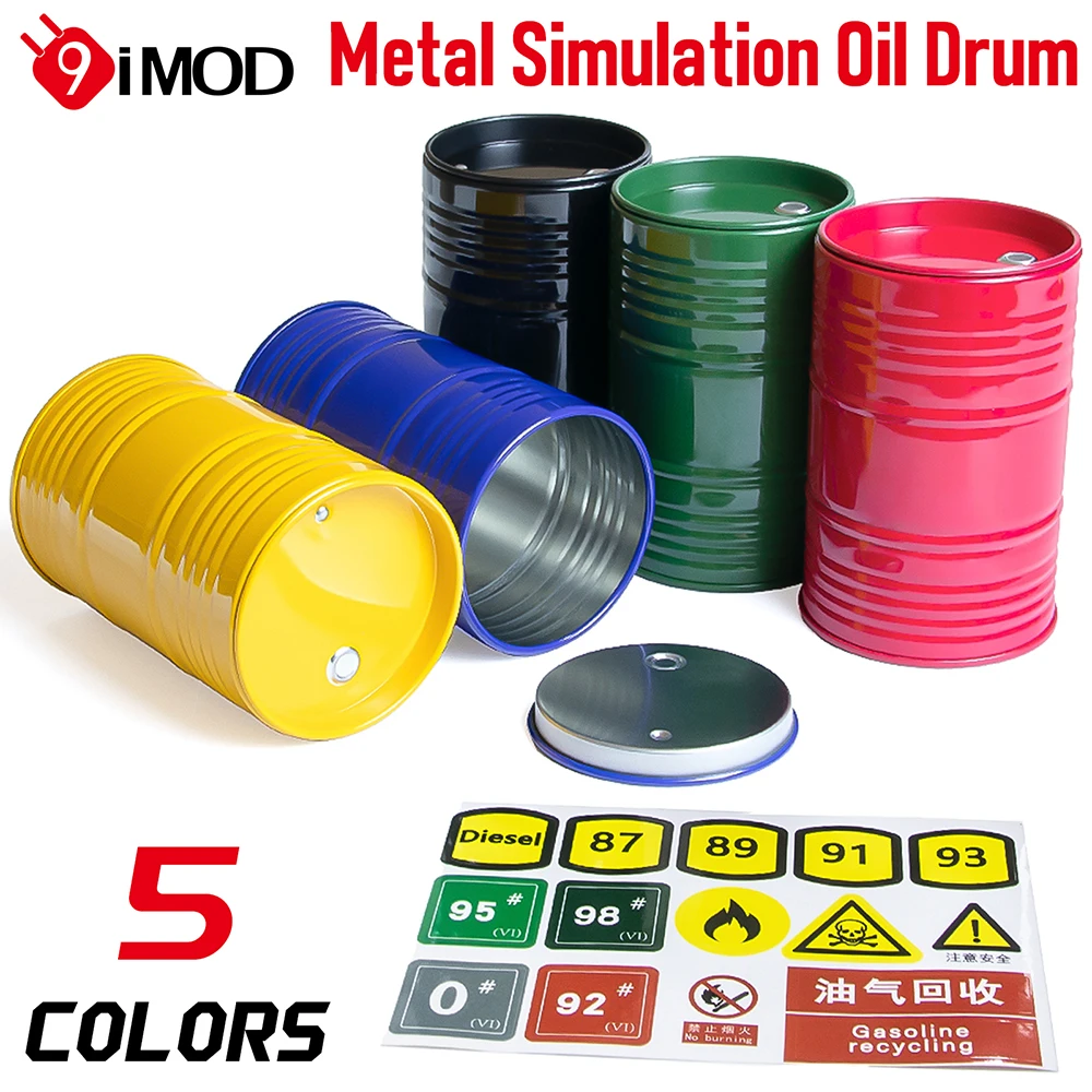 ​ 9IMOD Metalowa Symulacja Beczki na Olej Narzędzie Uchwyt na Długopis Wielokolorowa Metalowa Beczka na Olej Mini Akcesoria Zabawkowe do Części Samochodów RC w Skali 1/10 1/8