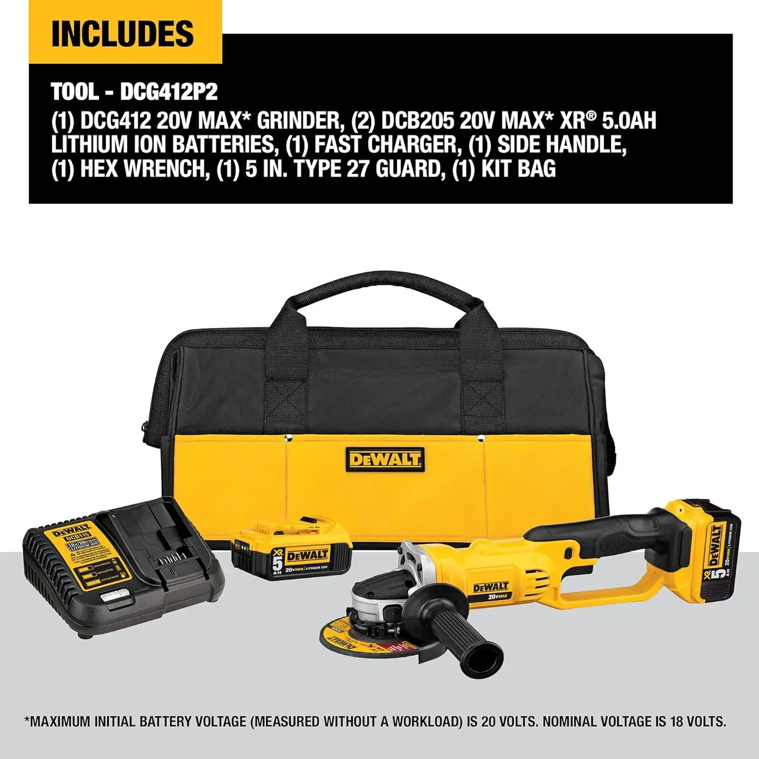 DEWALT 20V MAX* Angle Grinder Tool Kit, 4-1/2-Inch (DCG412P2)