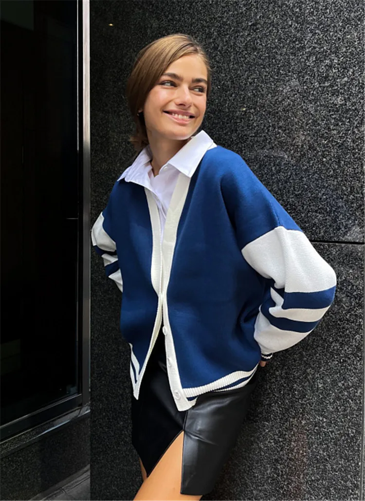 여성용 빈티지 스트라이프 루즈 스웨터 긴 소매 싱글 브레스티드 오버사이즈 니트 가디건 코트 캐주얼 재킷 가을 상의