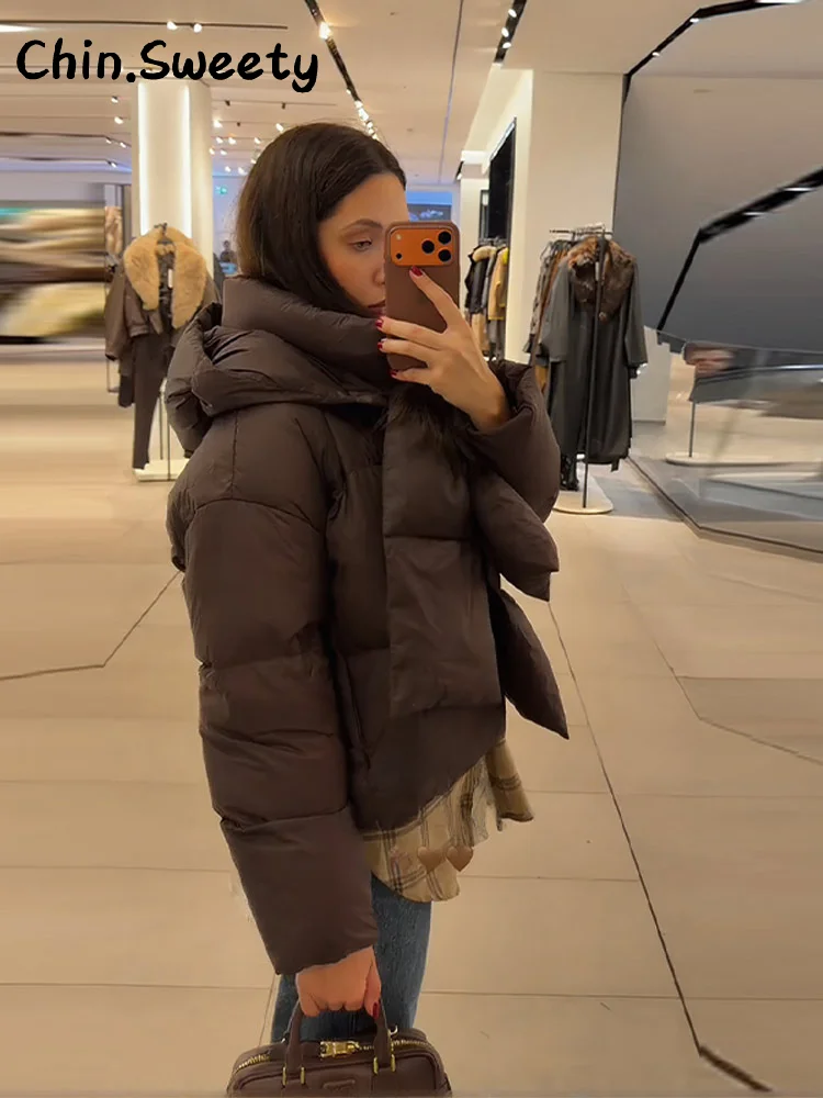 المرأة الدافئة انفصال وشاح طوق مقنعين معطف القطن الصلبة كم كامل أزرار جيب رشاقته سترة 2025 الشتاء سيدة أبلى
