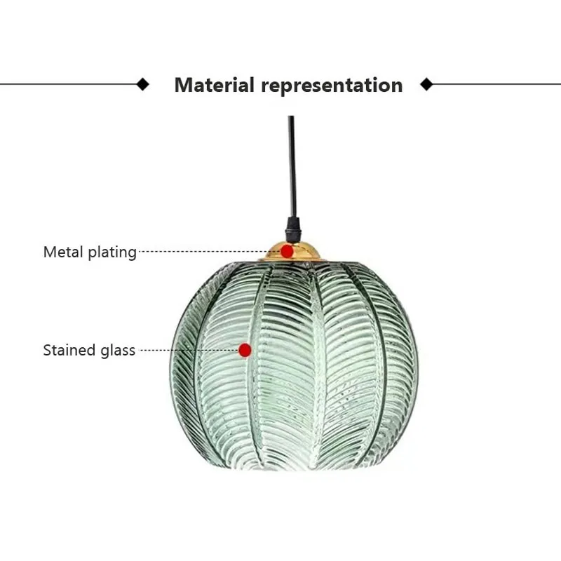 Nordic Green Leaf Pattern Glass Pendant Light Modern Lighting for Living Room Dining Room Bedroom Indoor Home Decor Chandelier