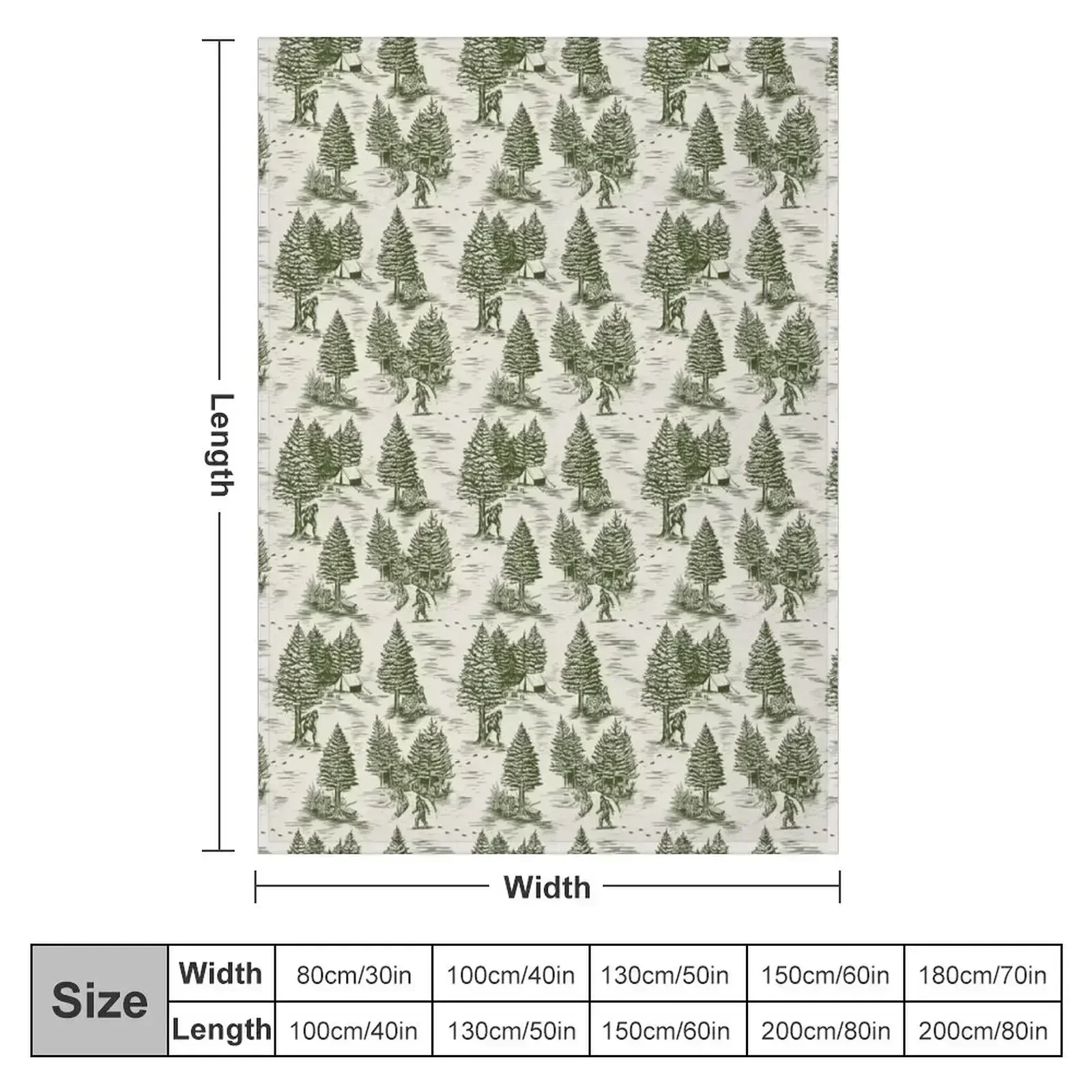 Bigfoot / Sasquatch Toile de Jouy in Forest Green Throw Blanket Camping Flannel Fabric Sofa Quilt Blankets