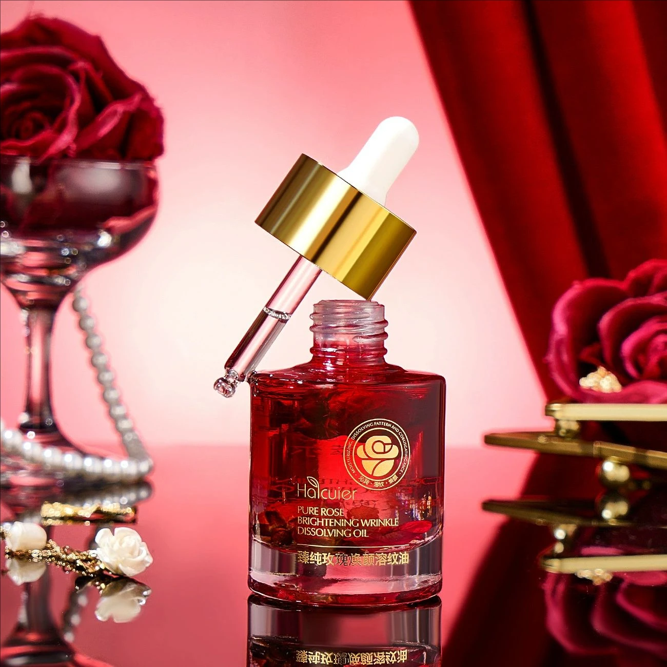 Double Rose Petal Radiance Essence Oil Facial Care Tightening Moisturizing Essential Oil Face Serum Korean Skin Care Products