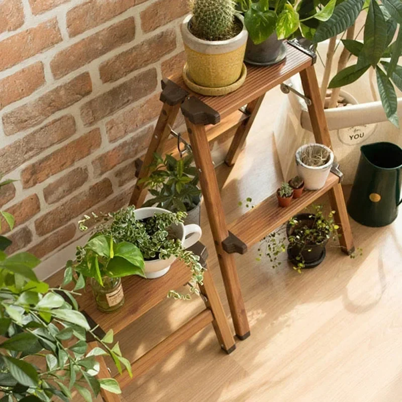 Japanese-Style Folding Ladder Stool, Multi-Functional Heavy-Duty Aluminum Step Ladder with Wooden