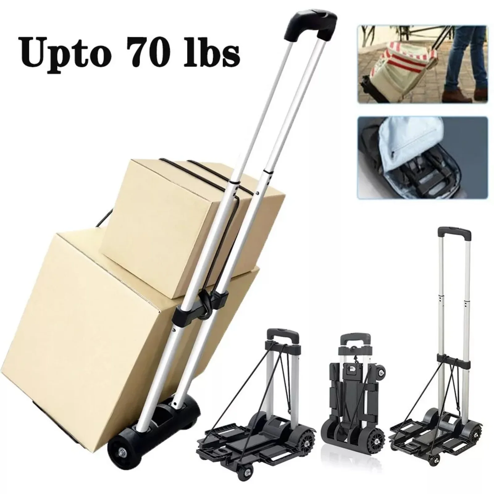 Camion à main pliable de 70 lb, chariot Portable, chariot à bagages, chariot de poussée