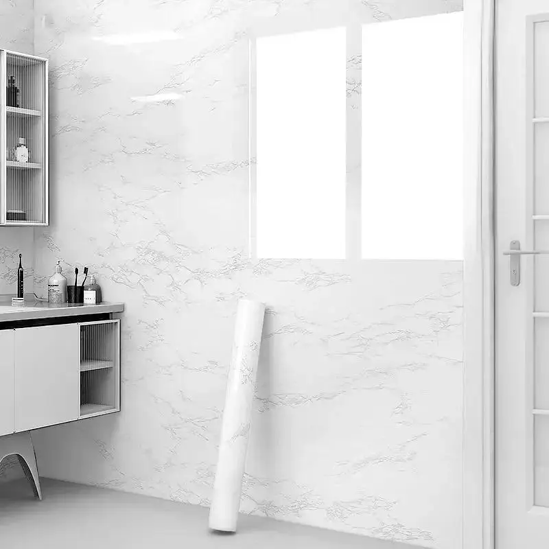 Marble Self‑Adhesive Wall Cover Film Formaldehyde Free Anti‑Mould for Kitchen Cabinet Backsplash Bathroom Tile Decoration
