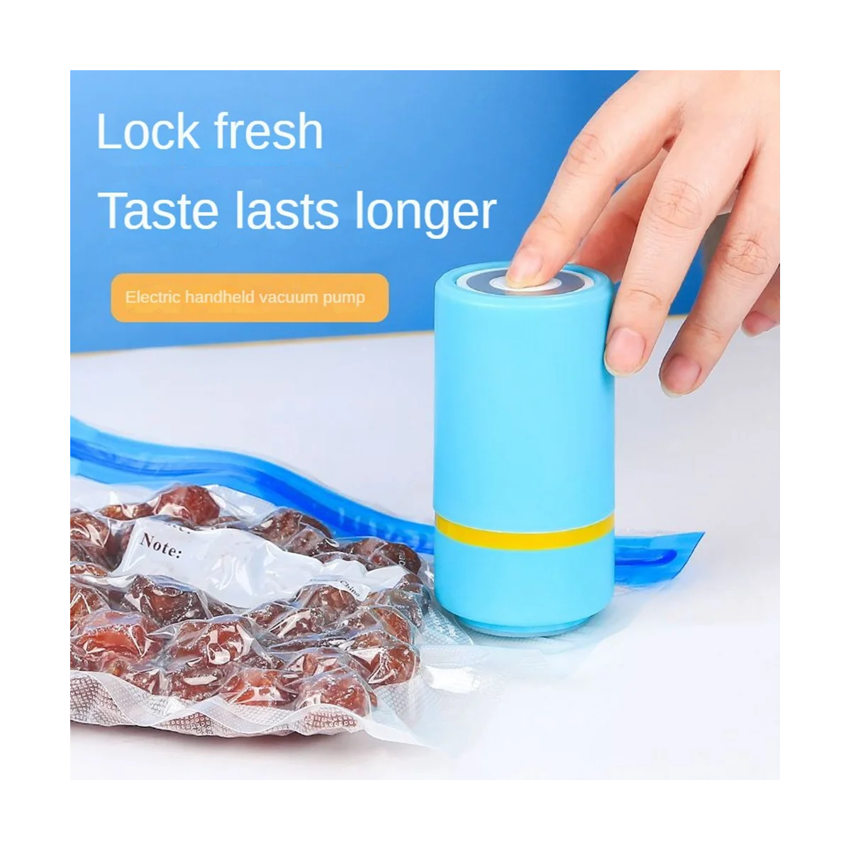 Portable USB Rechargeable Handheld Mini Bag Sealer Kitchen Smart Small Food Household Vacuum Sealer with 10 Bags Blue