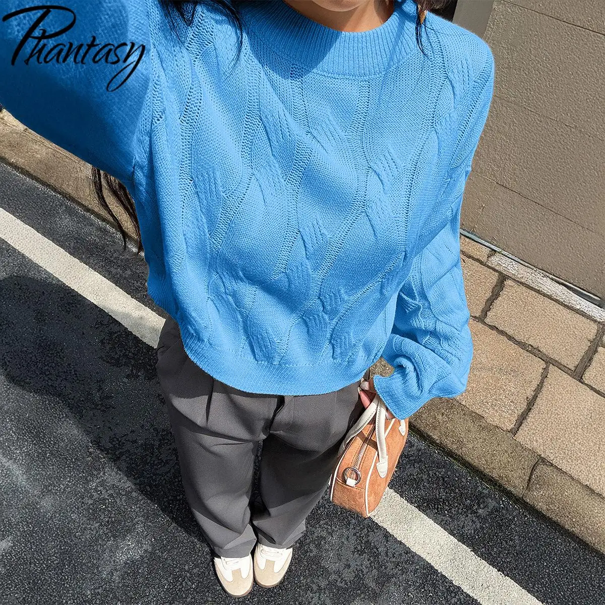 

Phantasy Fashion Spring Long Sleeve Knitted Sweater Elegant Pure Color Casual Loose Base Comfortable Sweater Vintage Clothing