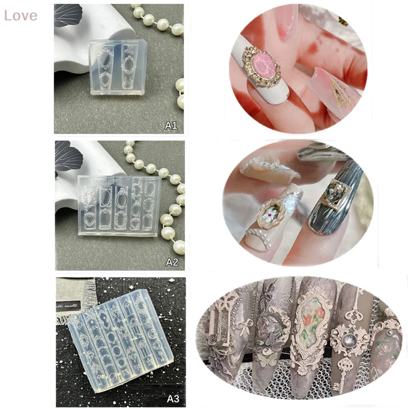ミニフォトフレーム形状シリコーンネイルモールドスタンピング DIY ネイルサロンデザイン立体マニキュアアートツールアクセサリー