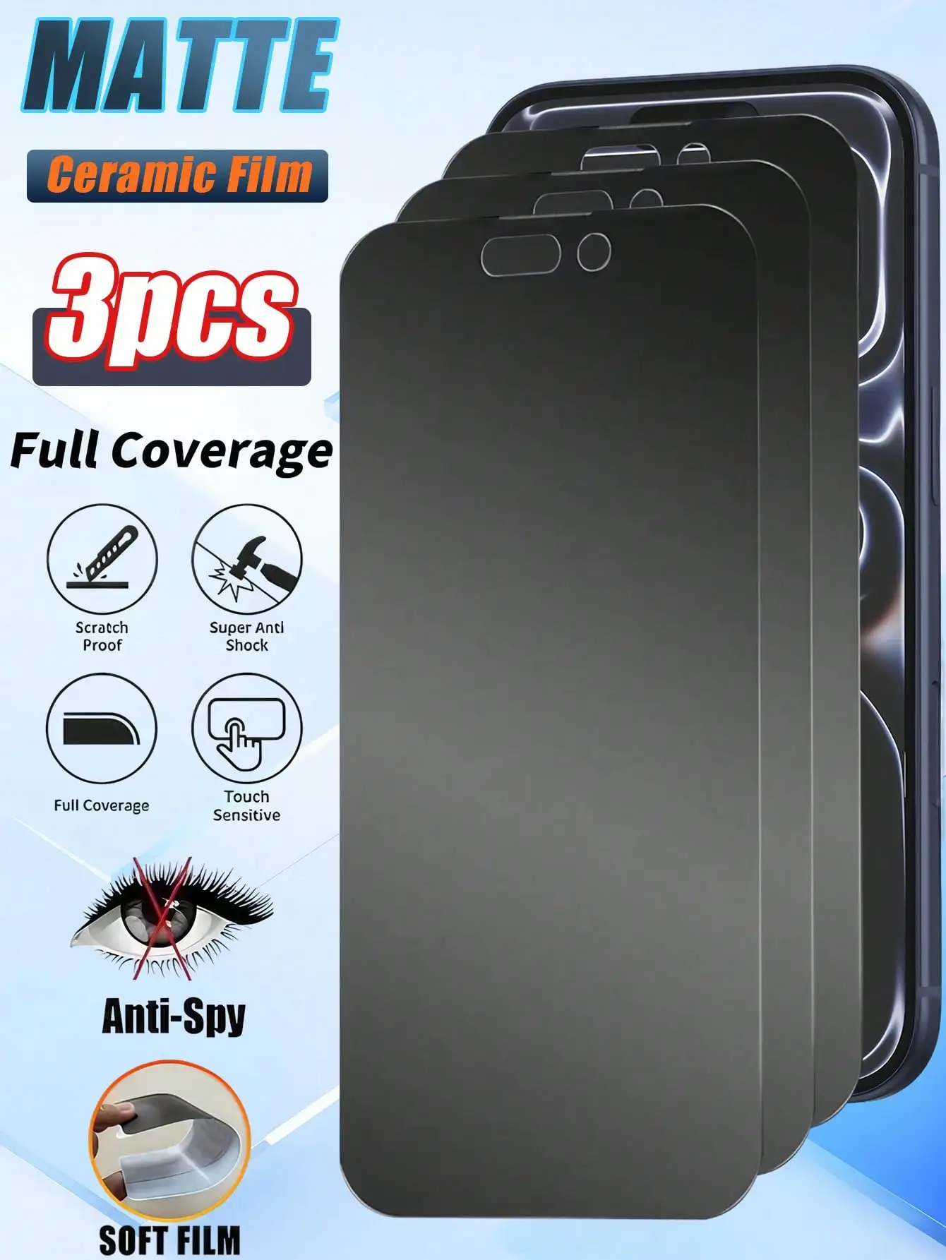 

3Pcs Full Coverage Matte Ceramic Privacy Screen Protector Compatible With IPhone 17/17 Air/17 Pro/17 Pro Max, Non-Glass