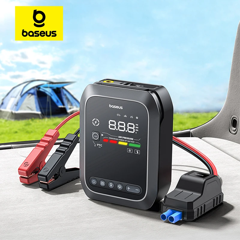 Baseus 4 in 1 Jump Starter with Car Air Pump 1200A Car Jump Starter Power Bank Car Starter Device LED Full-color Digital Display