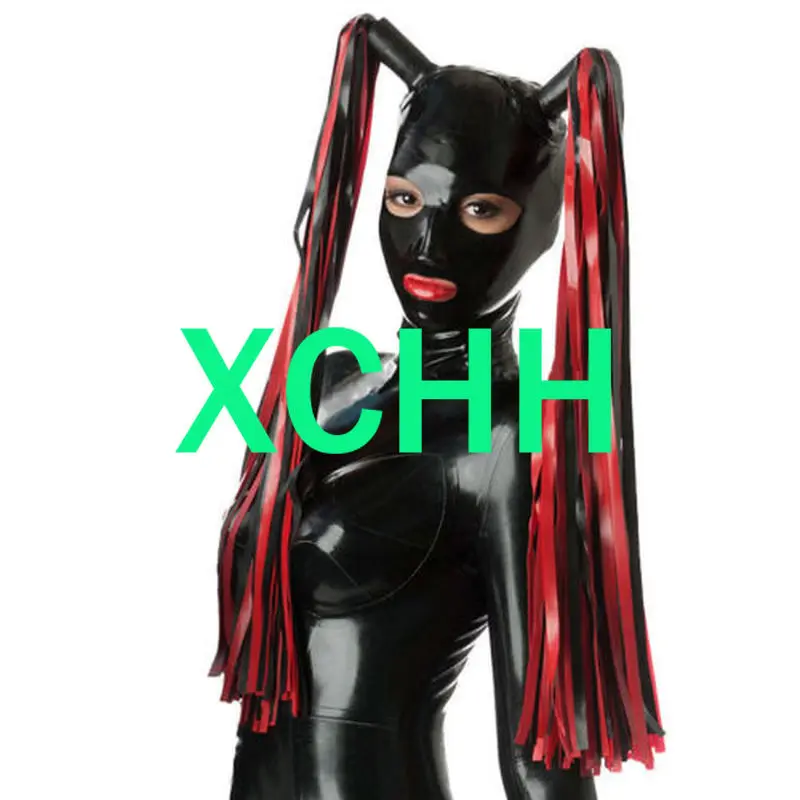 

Pure 100% Natural Latex Woman Mask Hood with Latex Rubber Wigs Open Nose Holes and Mouth Cosplay Costumes