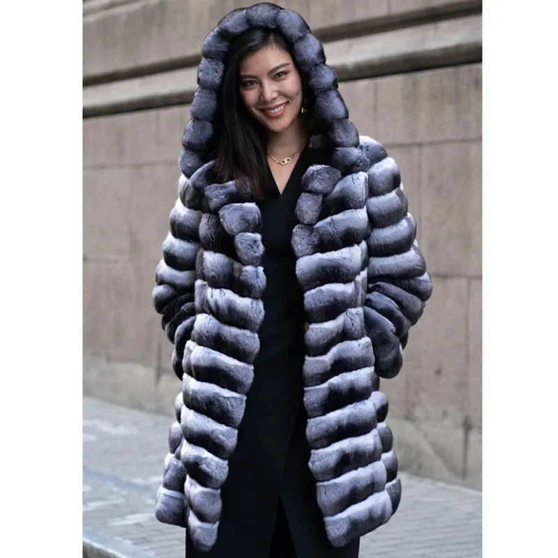 Women's Winter Warm Faux Sable Fur Jacket Casual Medium-length Thick Hooded Fur Coat Fashionable Windbreaker