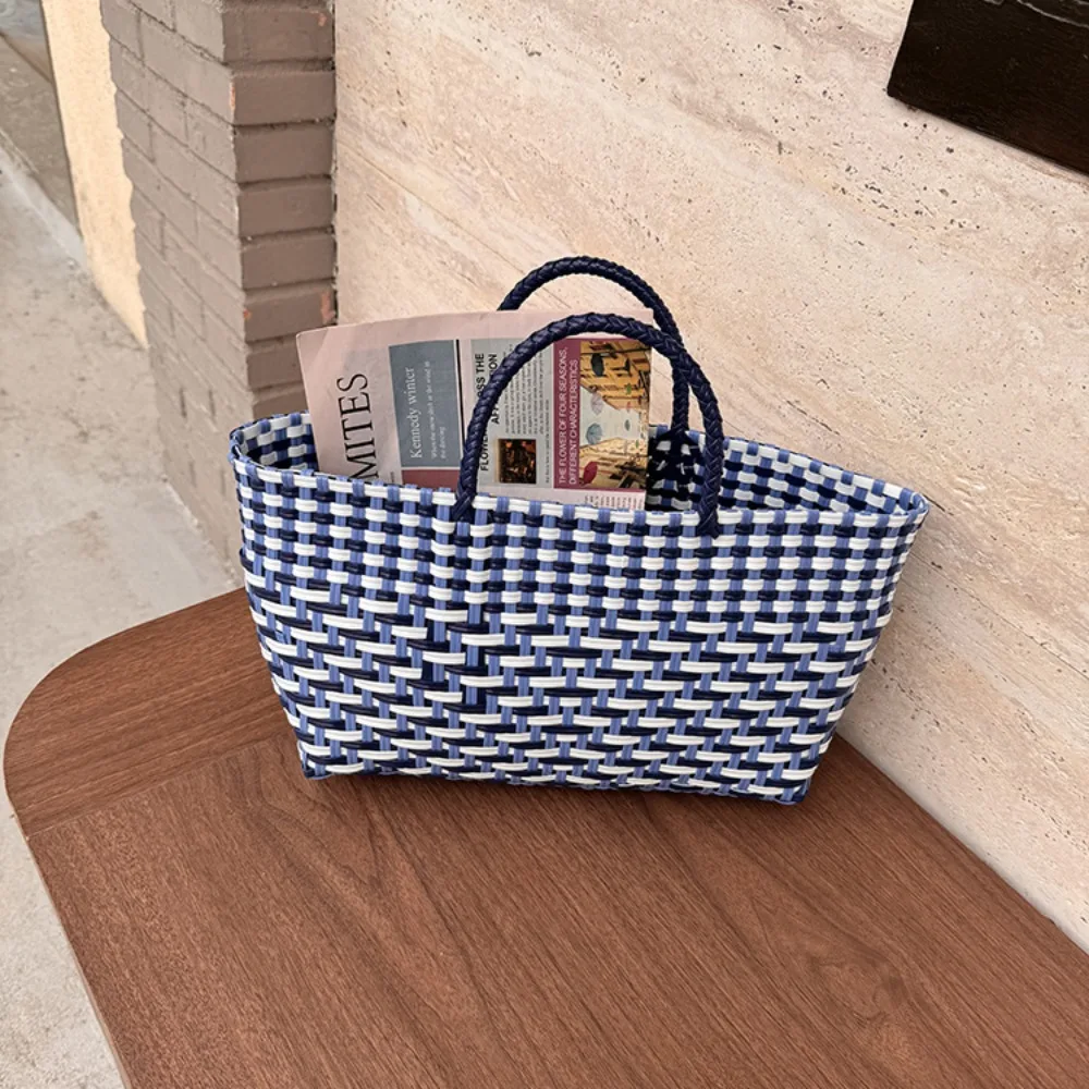 

Cute PVC Handbag Weave Bag Countryside Style Large Capacity Beach Tote Bag Bohemian Bucket Bag Vegetable Basket Bag Girls