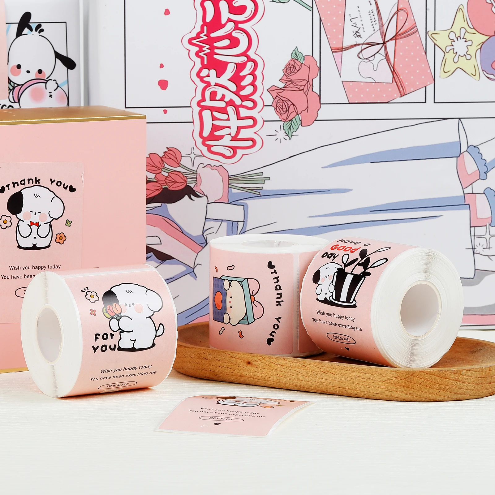 

Милая спасибо мультфильм собака уплотнительная паста коробка для самолета конверт поздравительная открытка подарочная упаковка декоративные наклейки 200 шт./рулон