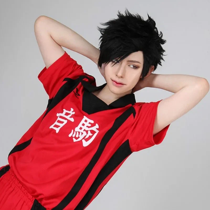 Haikyuu!! Tetsurou Kuroo Tetsurou Kurze schwarze gestylte Kunsthaar-Cosplay-Perücke, hitzebeständig, Kostüm-Perücken