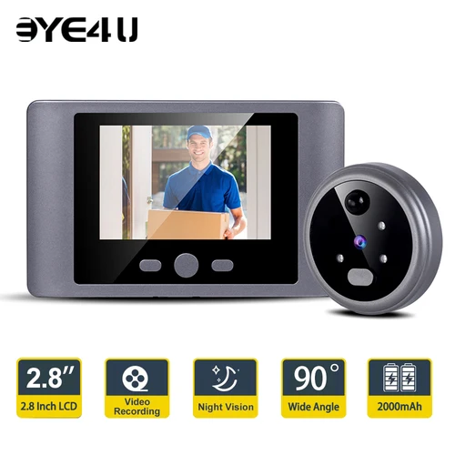 Mirilla de timbre con pantalla LCD de 2,8 pulgadas, Visor de puerta inalámbrico inteligente, cámara PIR, detección de movimiento, gran angular de 90 °, visión nocturna