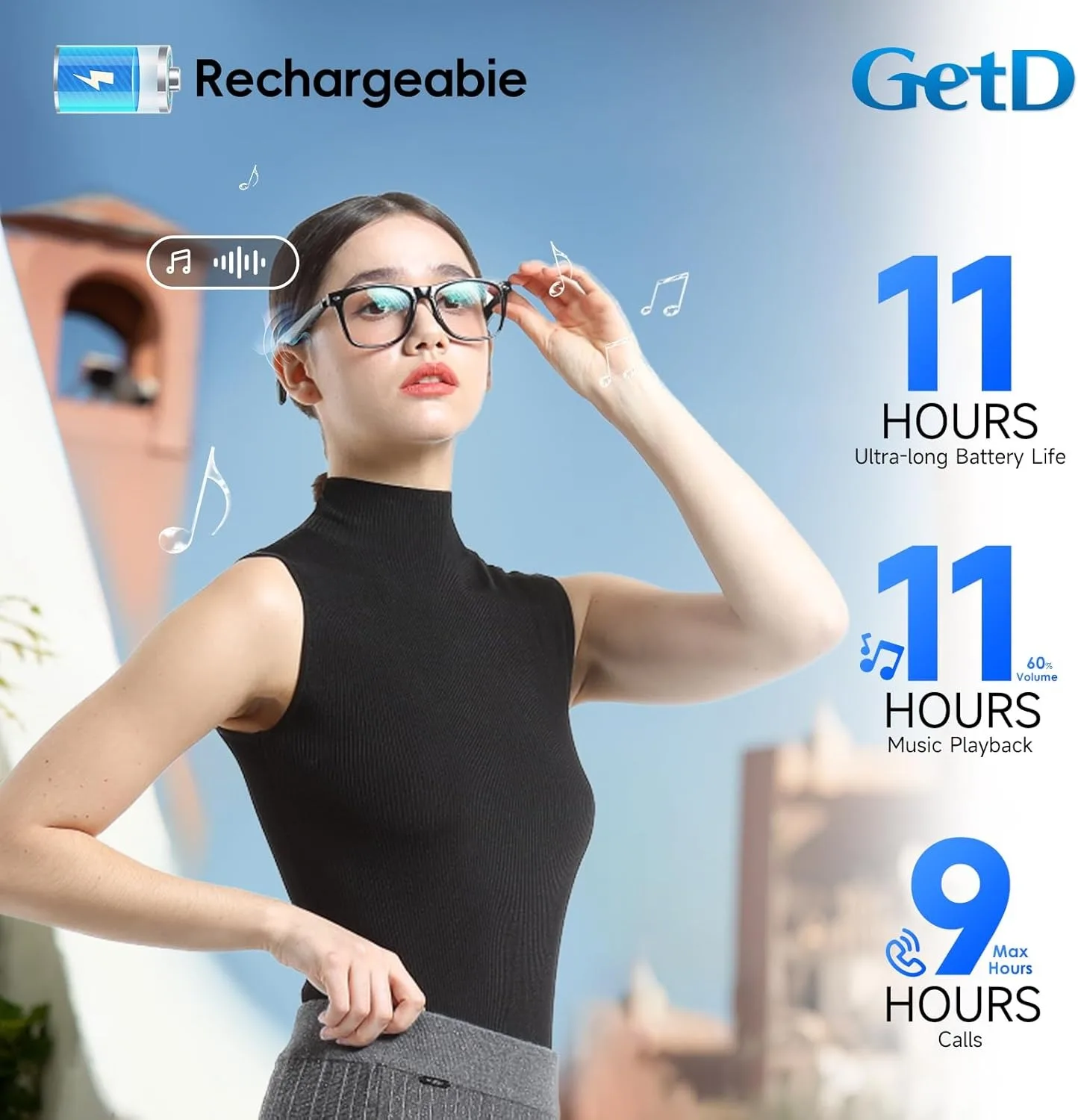 

Умные очки AI с питанием от ChatGPT 107 языков, перевод 11 часов, музыкальные солнцезащитные очки с Bluetooth, защита от ультрафиолета для ежедневных путешествий