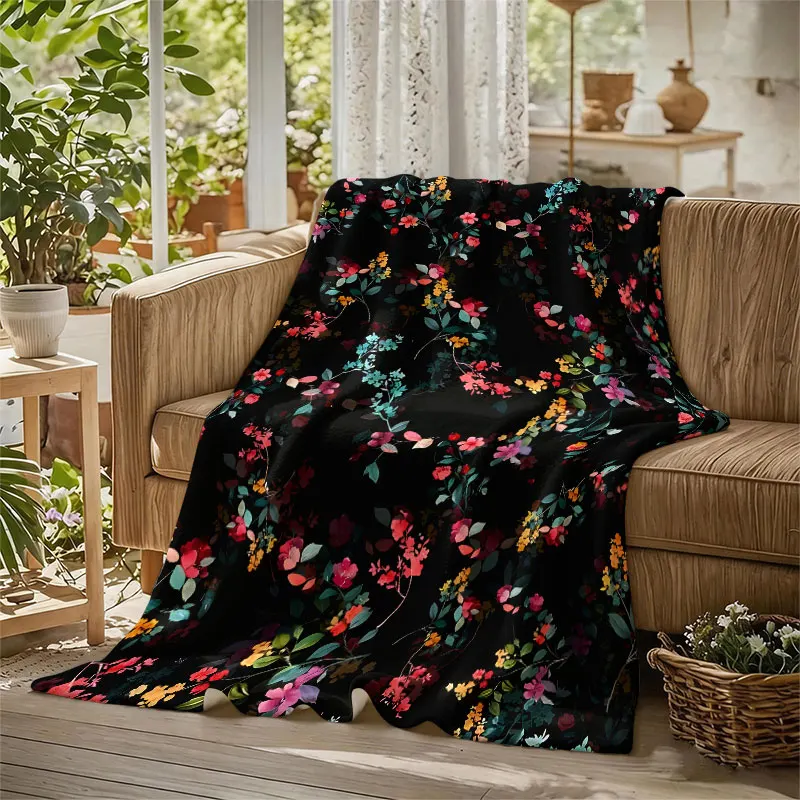 Dark Wild Floral Texture Flannel Blanket Warm Soft Halloween Christmas Decorative Couch Warm Cozy All-Season Gift