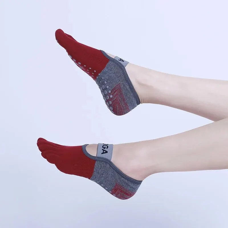 Ladies Breathable Yoga Socks Five Finger Non-Slip Silicone Pilates Gym Socks for Women Backless Fitness Ballet Dance Cotton image 5