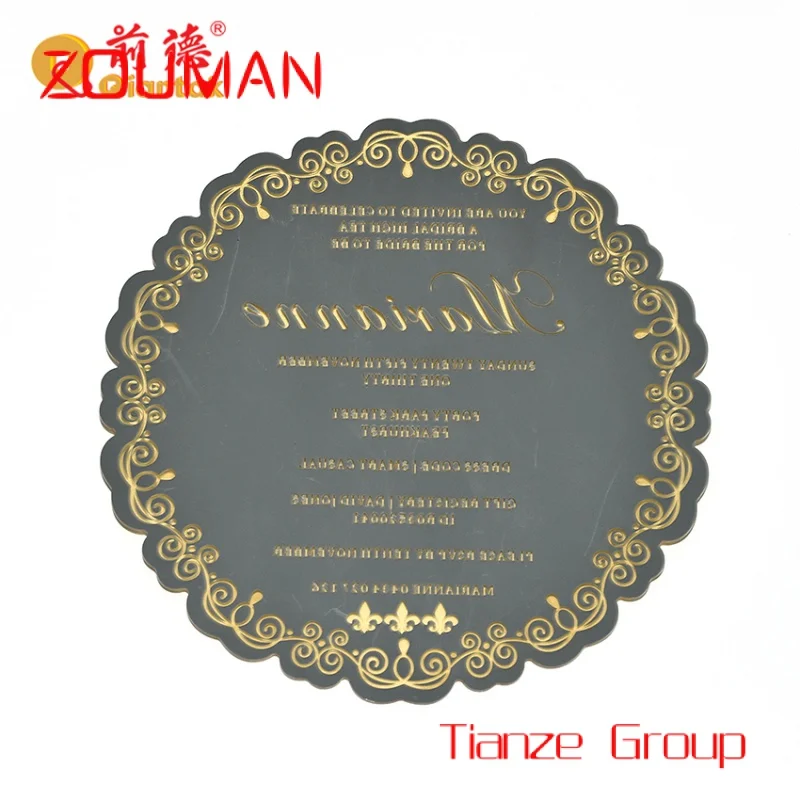 Custom , High Quality Custom  Luxury Laser Cut Acrylic Round Gold Wedding Mirror Invitation Card