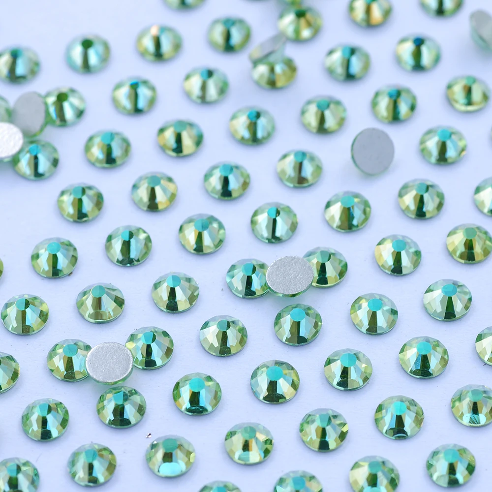 YANRUO 2058NoHF Peridot AB Adhesive Glass Non Hot Fix Rhinestones Wedding Dress Flat back Glass Rhinestone Green Stones
