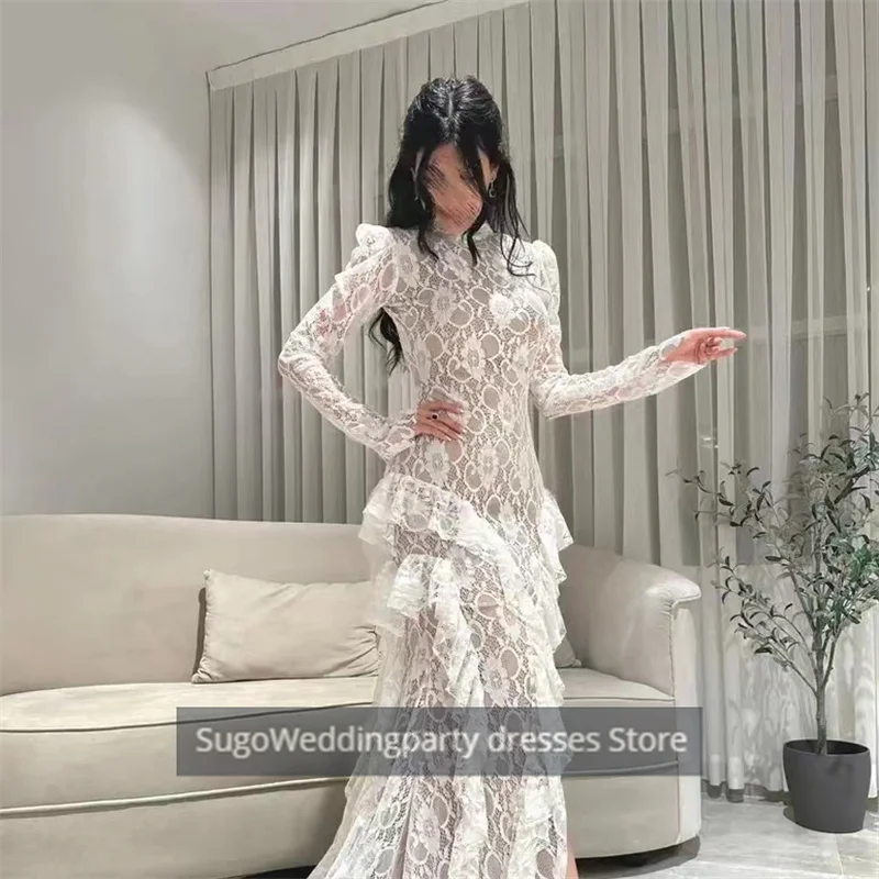 

SugoWeddingparty Elegant Mermaid Long Sleeves Prom Dresses Lace O-Neck Floor-Length Saudi Arabia Formal Occasion Dress