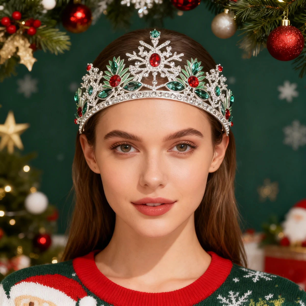 قطعة واحدة من أزياء عيد الميلاد وبسيطة على شكل تاج غزال عيد الميلاد وحفلات التاج وإكسسوارات الشعر وغطاء رأس على شكل تاج مرصع بالألماس #1