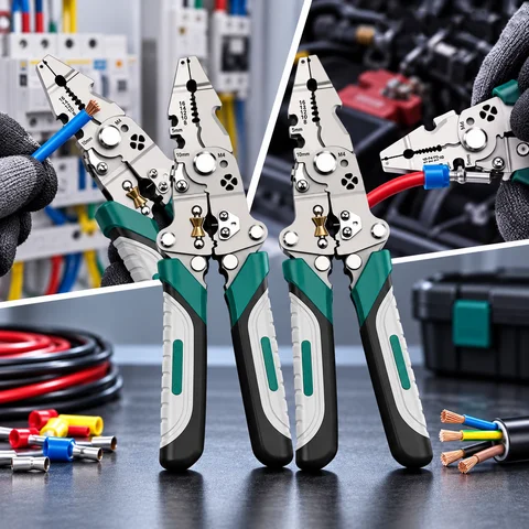 2Pcs Foldable Multifunctional Wire Stripper Pliers, Professional Electric Cable Cutter Crimping Tool, Wire Stripping Cutting Crimper for Electrician Repair Work