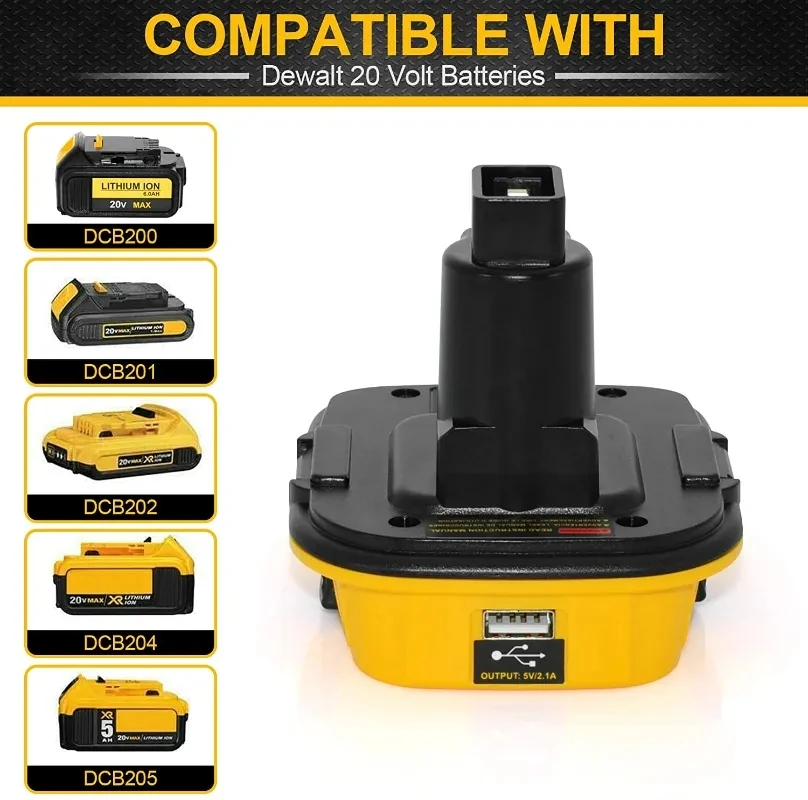 Adaptateur USB de remplacement pour Dewalt, convertisseur de batterie au lithium 20V en Dewalt 18V, outils NiCad NiMh, DCA1820