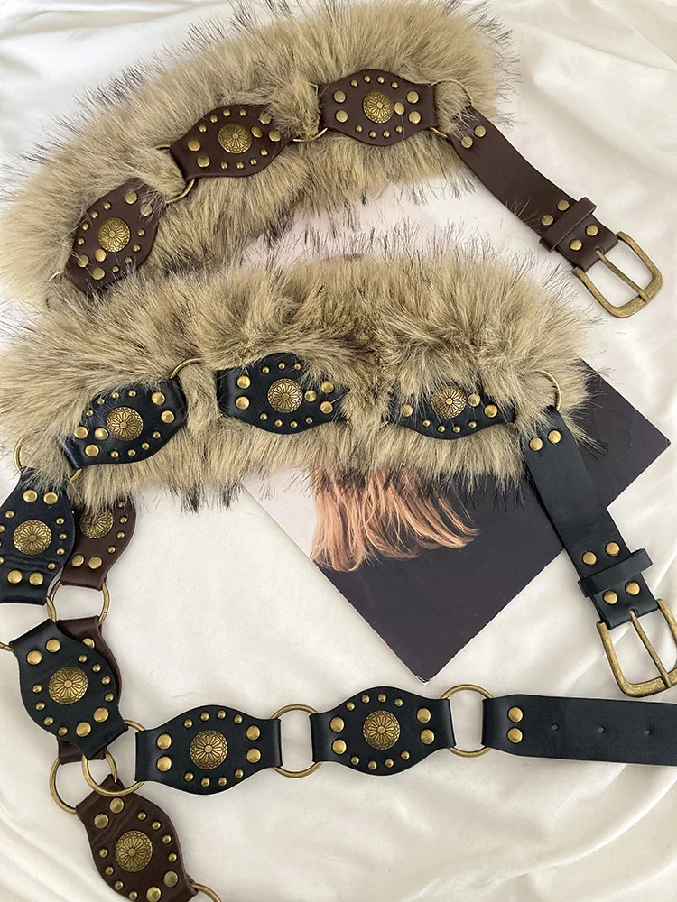 1 قطعة حزام مرقع من الفرو الأمريكي المخصص ، 2025 حزام إكسسوار جديد لفتاة الألفية الحارة على طراز الشارع من الفرو الصناعي مناسب