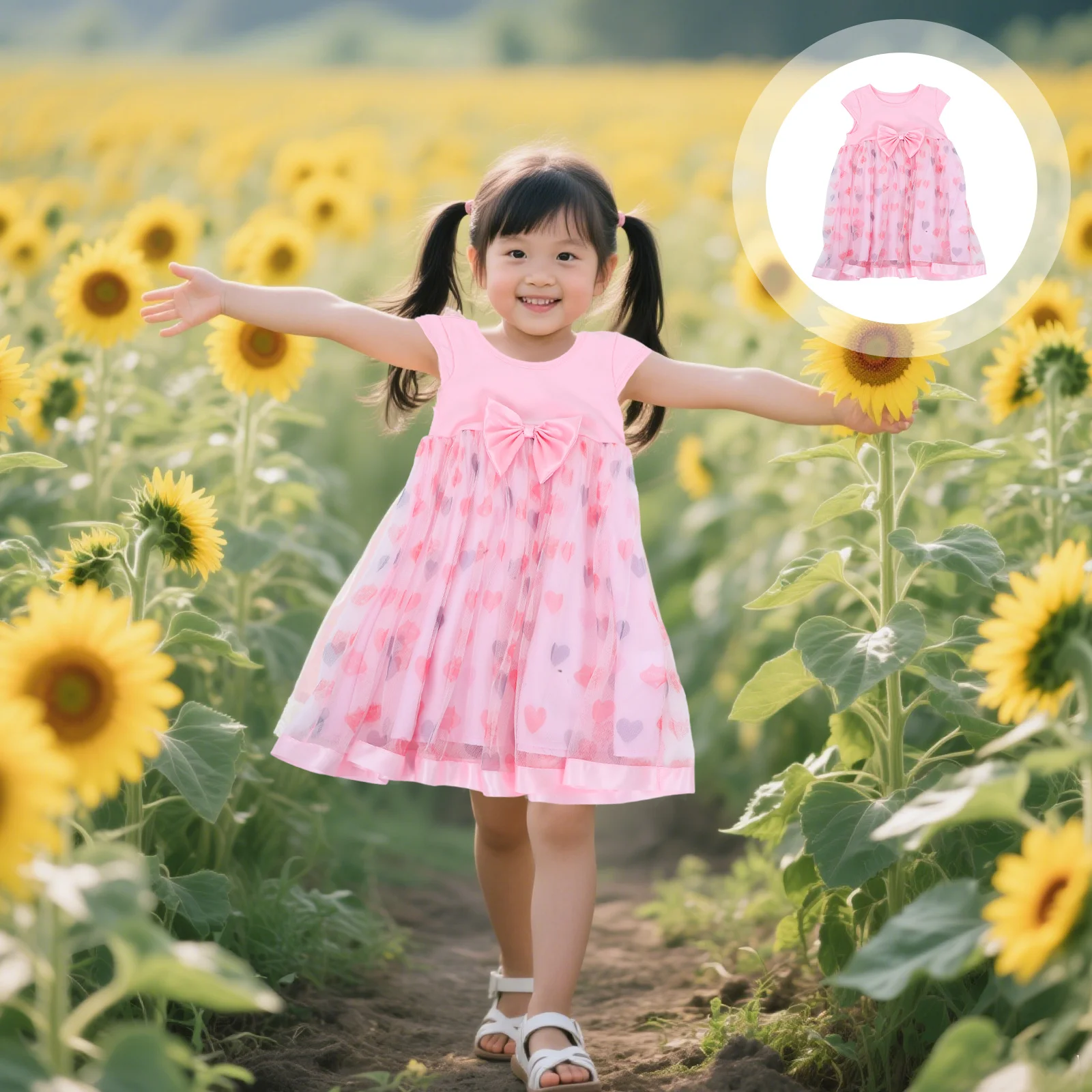 

Toddler Girls Sleeveless Heart Dress Breathable Mesh Summer Outfit Baby Girl Cute Princess Style Skirt for Outdoor Play and