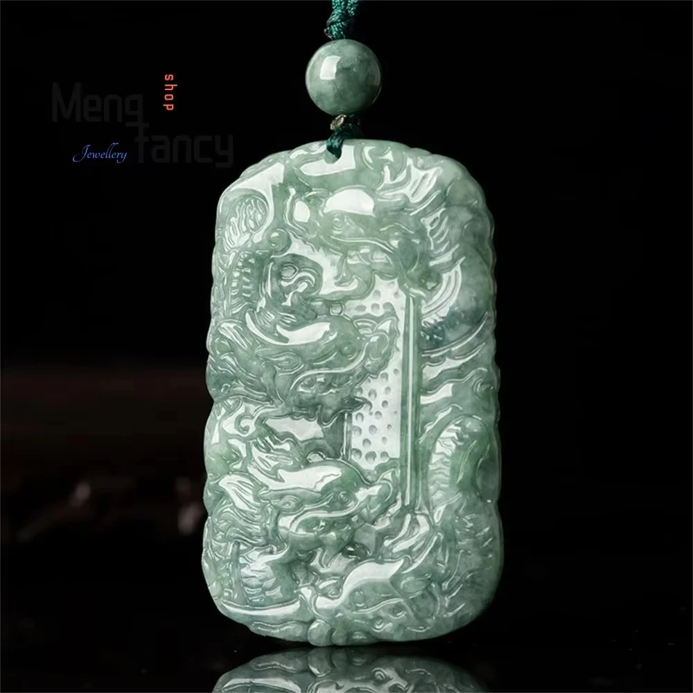 Natural A-Goods Jadeite Icy Nine Dragons To Protect The Lord Zodiac Pendant Exquisite Engraver Best Selling Fashion Fine Jewelry