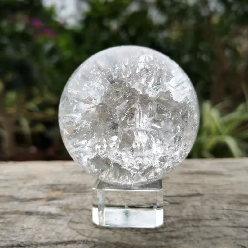 5/6cm Crystal Ice Crack Ball with Stand Glass Sphere Feng Shui Ornament Rocky Water Fountain Decor Sphere Home Decor Figurine