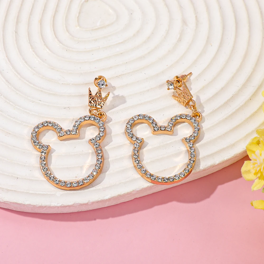 أقراط متدلية لطيفة على شكل ميكي ماوس للنساء مع كريستالات على شكل تاج قلادة أنيمي مجوهرات كورية فاخرة هدية ساحرة 2026 #1