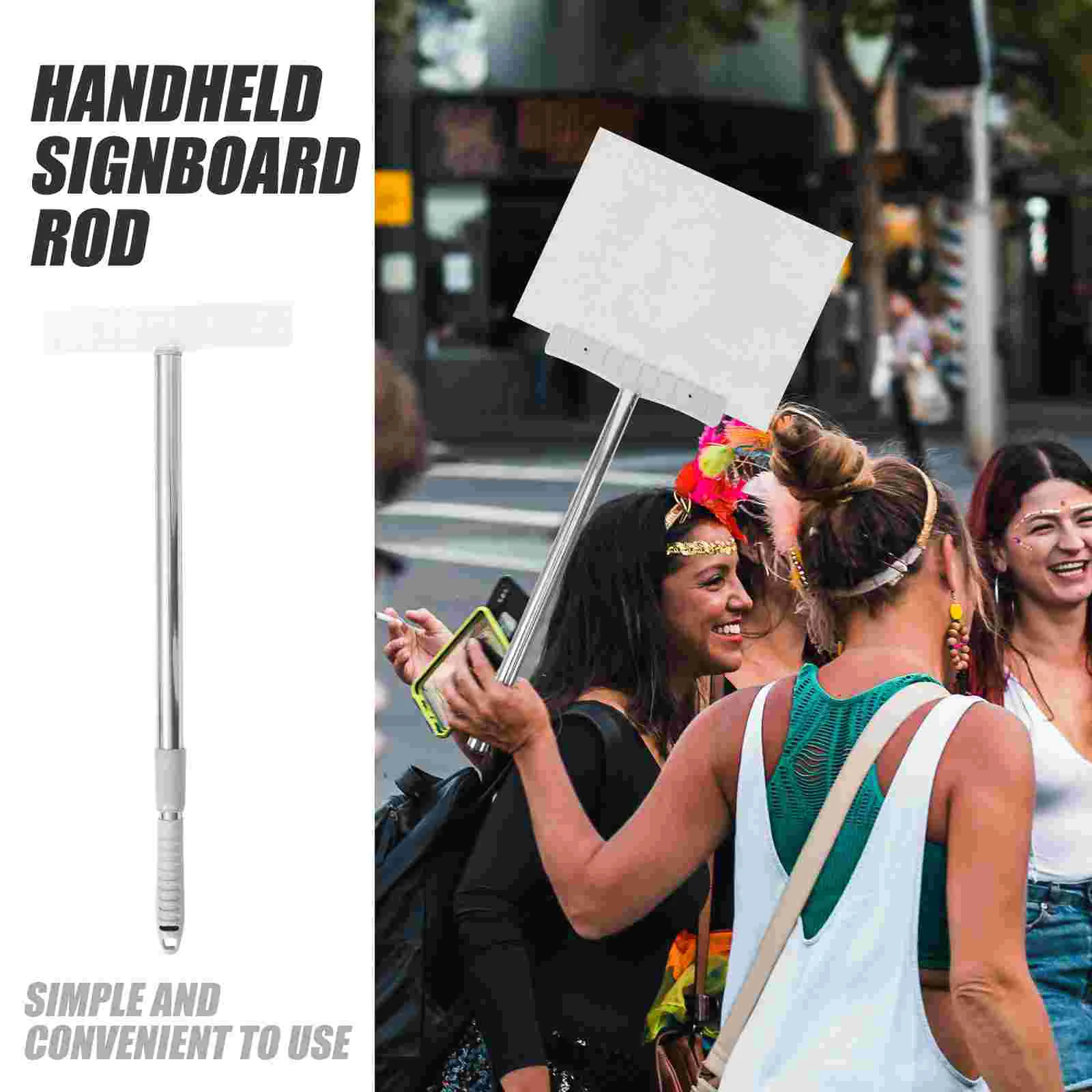 2 Pack Sign Stand Sports Meetings Rod Handheld Display Stainless Steel Signs Card Slot Multi-function for Holder Stick Welcome