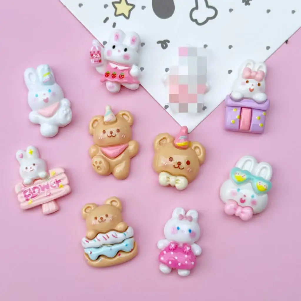 

5 шт., подарок на вечеринку с медведем и кроликом, ювелирные изделия из смолы, аксессуары для самостоятельного изготовления, чехол для мобильного телефона, пряжка для обуви с цветком, аксессуары для волос с плоской задней частью ma