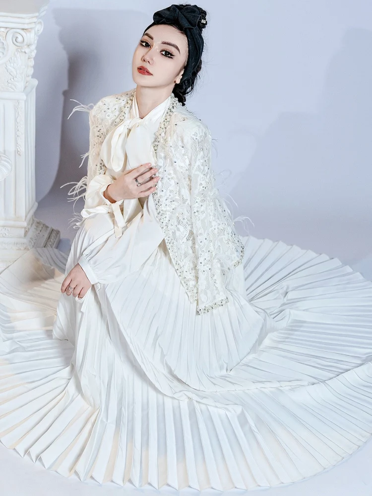 

Белая легкая юбка-трапеция Original Star Dr из полиэстера, длинная, с круглым вырезом, без подкладки