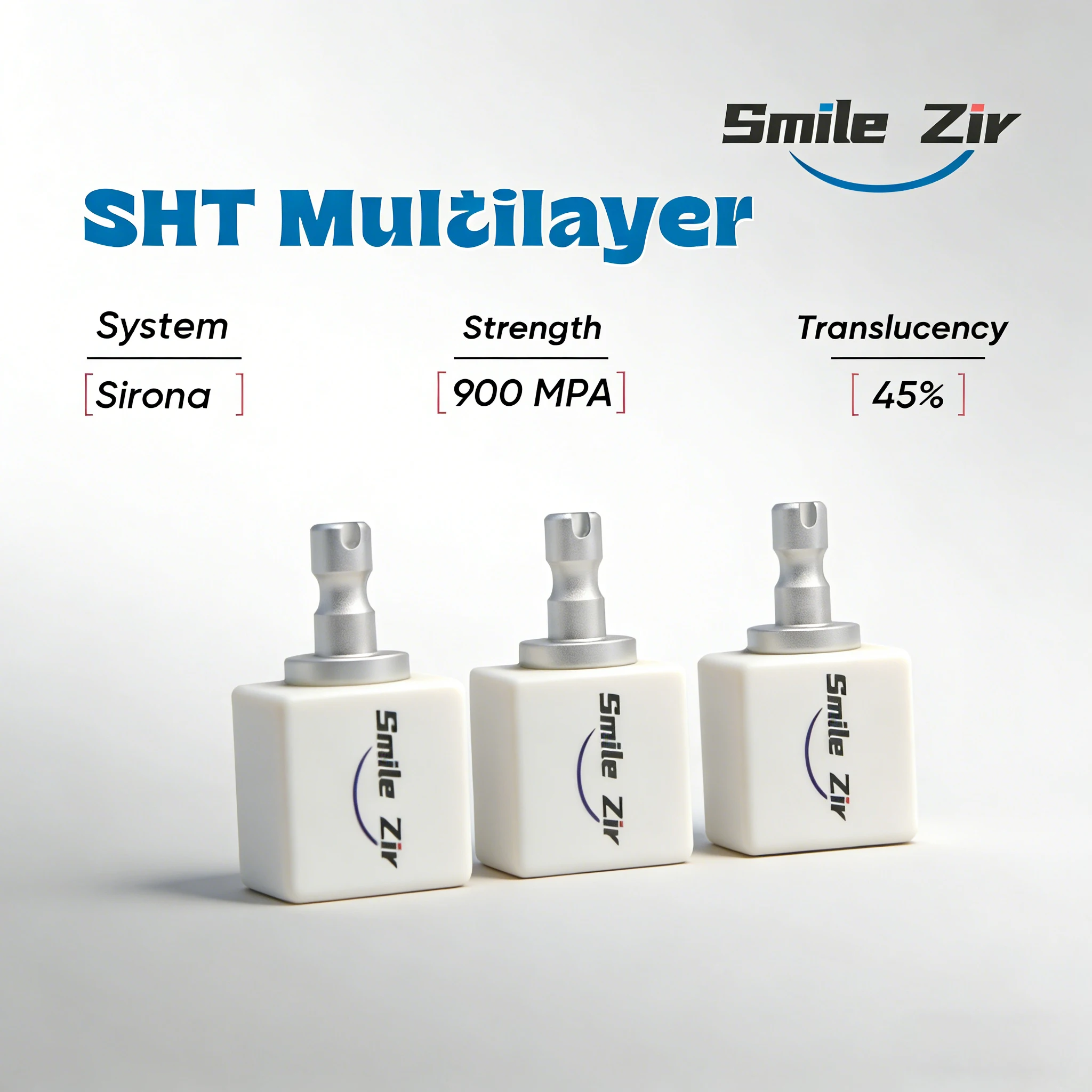 Smile Zir SHT Multilayer Zirconia Block Disc 5Pcs 45% Translucency A1 A2 A3 for Sirona CEREC CAD CAM Ceramic Milling Material