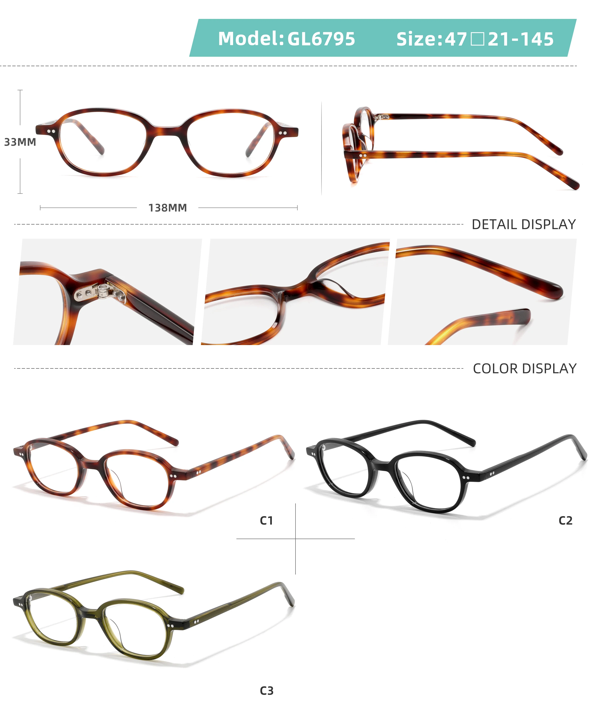 Small Oval Acetate Glasses Frame Women Fashionable Simple Style Eyewear Delicate Custom Prescription Eyeglasses Luxury Brand Men