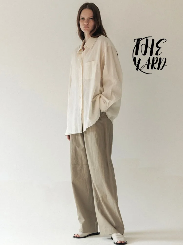 

Moia Color irt Casual Loose Long Sve Turn-down Collar Top Korean Sle Simple Design Cotton Blend Women's Faion