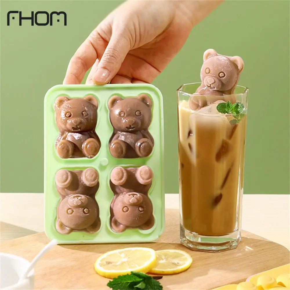 New 4 Even Bear Ice Tray Mold Silicone Ice Grid Home Internet Celebre Ice Cream Frozing Ice Puck Ice Box Ice Mould Kitchen Tools