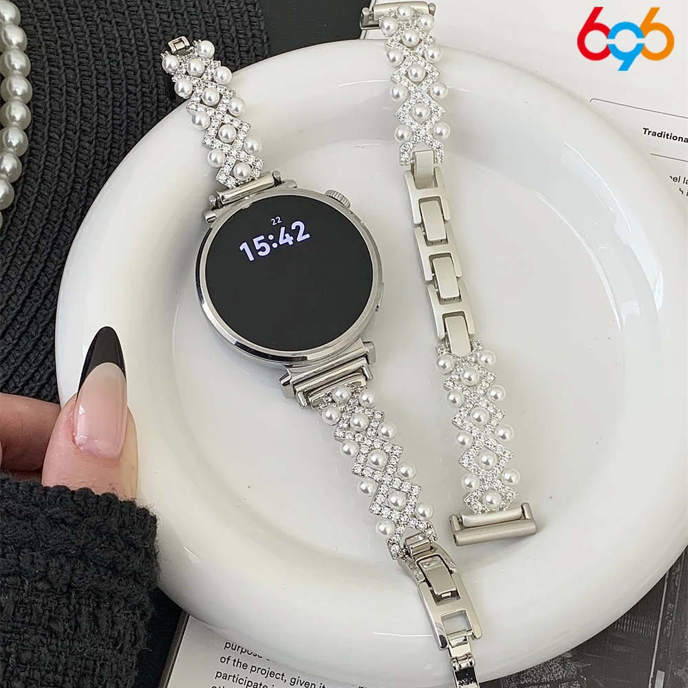 

Elegant Pearl Metal Zircon Watch Band For Huawei Fit3/4 Fit3pro Fit4 Pro 8 9 10 Women Strap 18mm 20mm 22mm Diamond Watches Strap