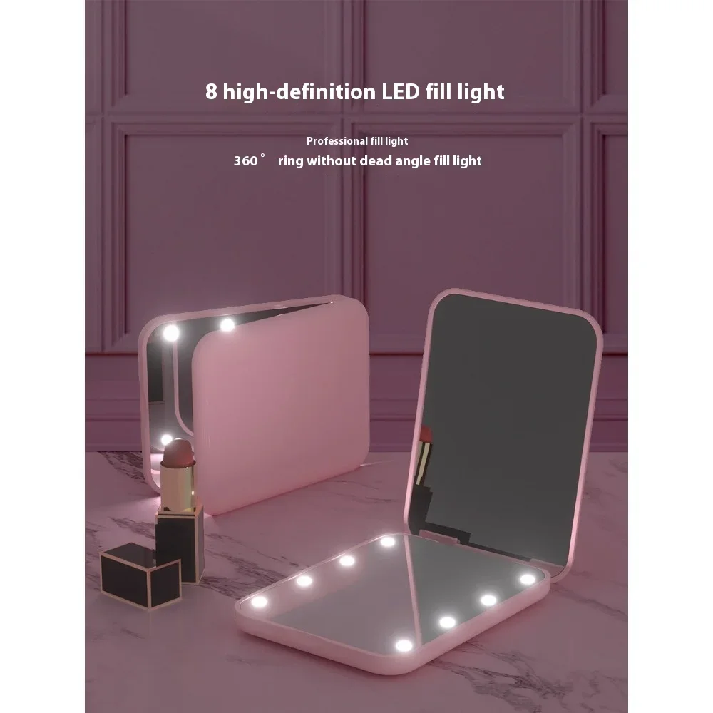 High Quality Folding Portable Pocket Mirror Private Label Travel Led Light Compact Makeup Mirror