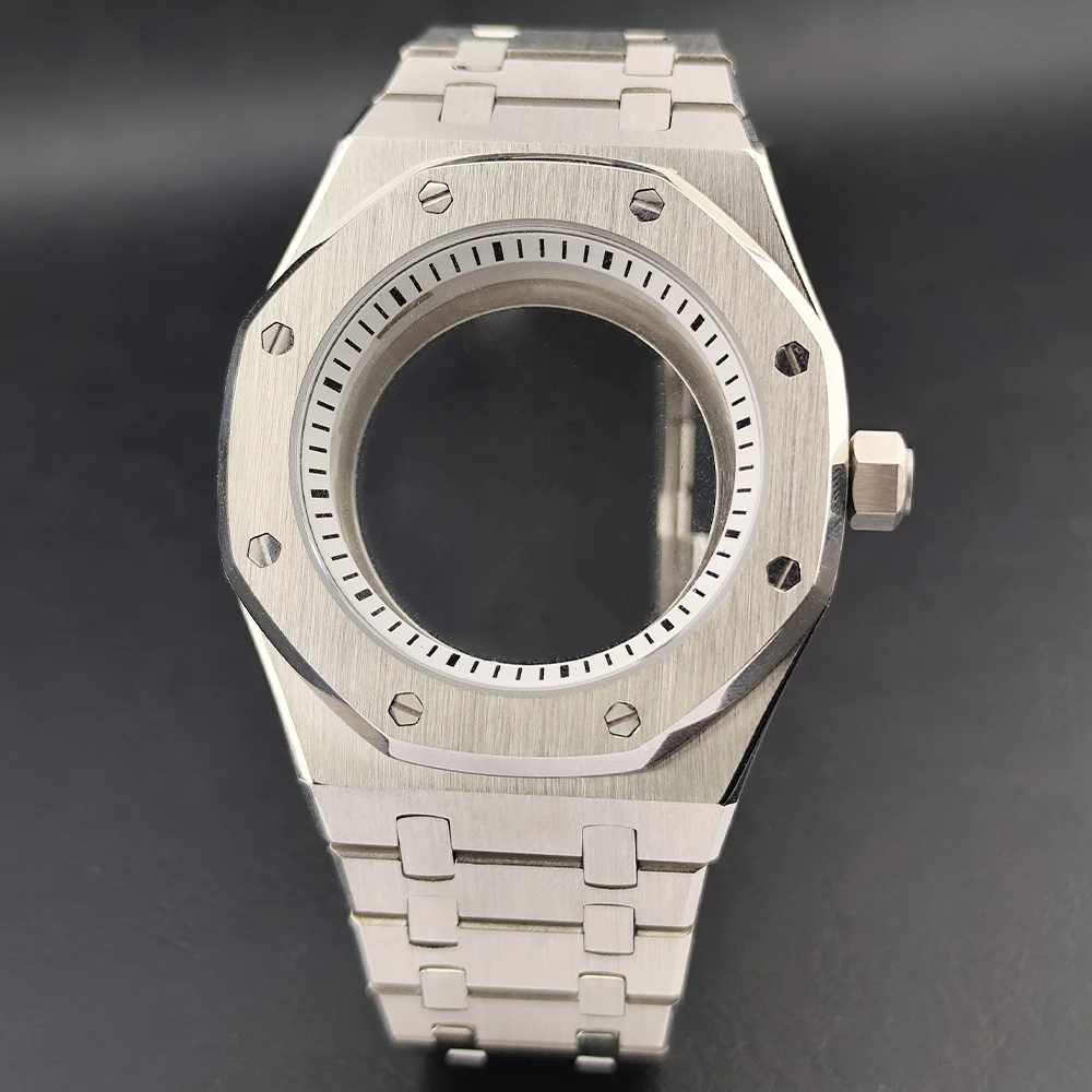 

Silver case Sapphire Glass NH35 Watch Case For NH34 NH36 Movement Stainless Steel Watch Replacement Parts Men Watch Accessories