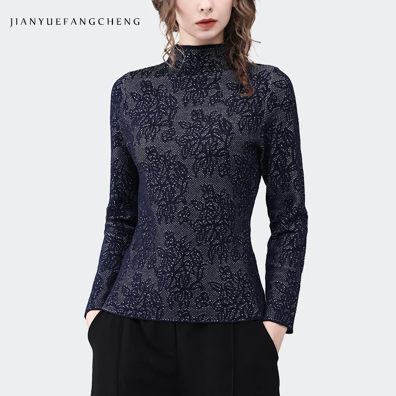 

Chic Embroidered Floral Turtleneck Sweater Lightweight and Breathable Long Sleeve Knit Pullovers For Fashion-forward Women