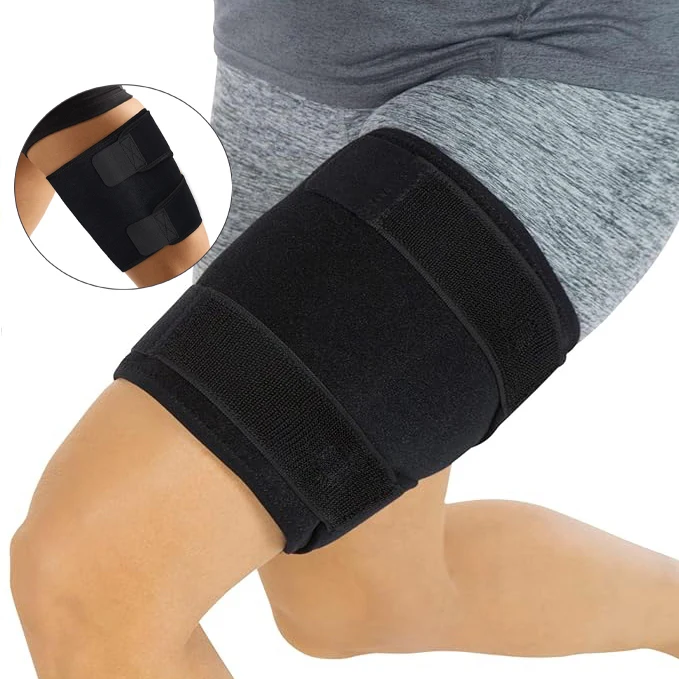 

1Pc Black Thigh Brace - Hamstring Quad Wrap, Adjustable Compression Sleeve Support for Pulled Groin Muscle, Sprains, Men Women